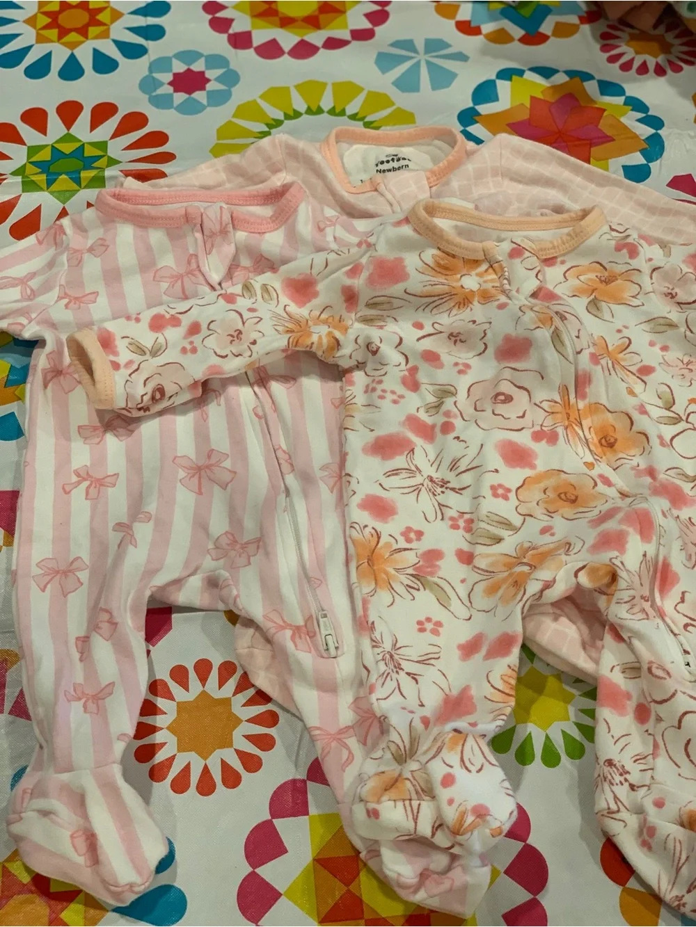 Yoofoss Organic Cotton Pink Floral Bow Print Baby Onsies Sleepers